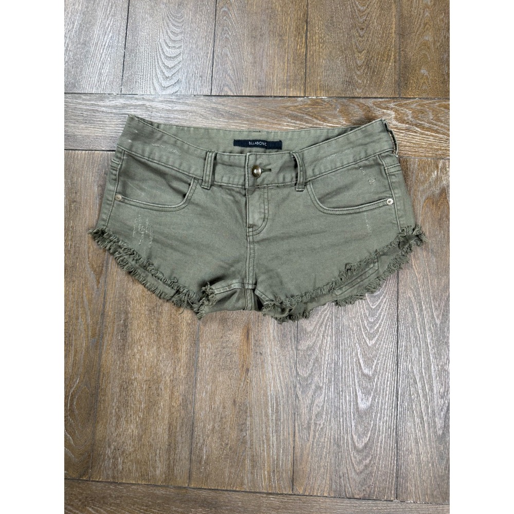 Billabong Women's Laneway Denim‎ Shorts Size 27 Green Cutoff Frayed Hem